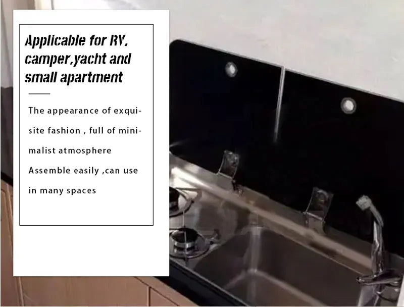 RV Gas Stove Two Burner Rectangular Stainless Steel Sink Combi with 2 Glass Lid 2.18KW 0.8MM Thickness for Car Kitchen