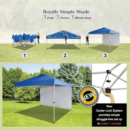 Canopy Tent, 10 x 10 Foot Portable Pop Up Outdoor Shelter with 1 Sidewall, Easy 1 Push Center Lock