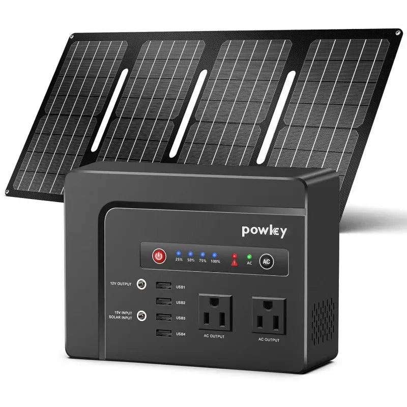 Powkey Solar Generator with Panel, 146Wh/200W Portable Power Station with Solar Panel 40W, 110V Pure Sine Wave DC/USB/AC Outlet