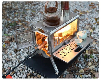 Camping Firewood Stove Outdoor Tent Heating Stove Picnic Cooking wood Stove with Chimney Furnace