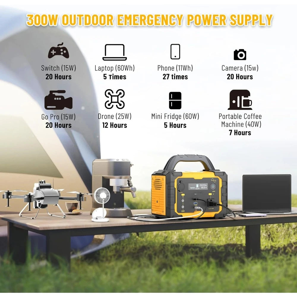 Solar Generator 300W Portable Power Station with 100W Foldable Solar Panel, 294Wh Lithium Battery, 120V/300W AC Outlet, Quiet Ge