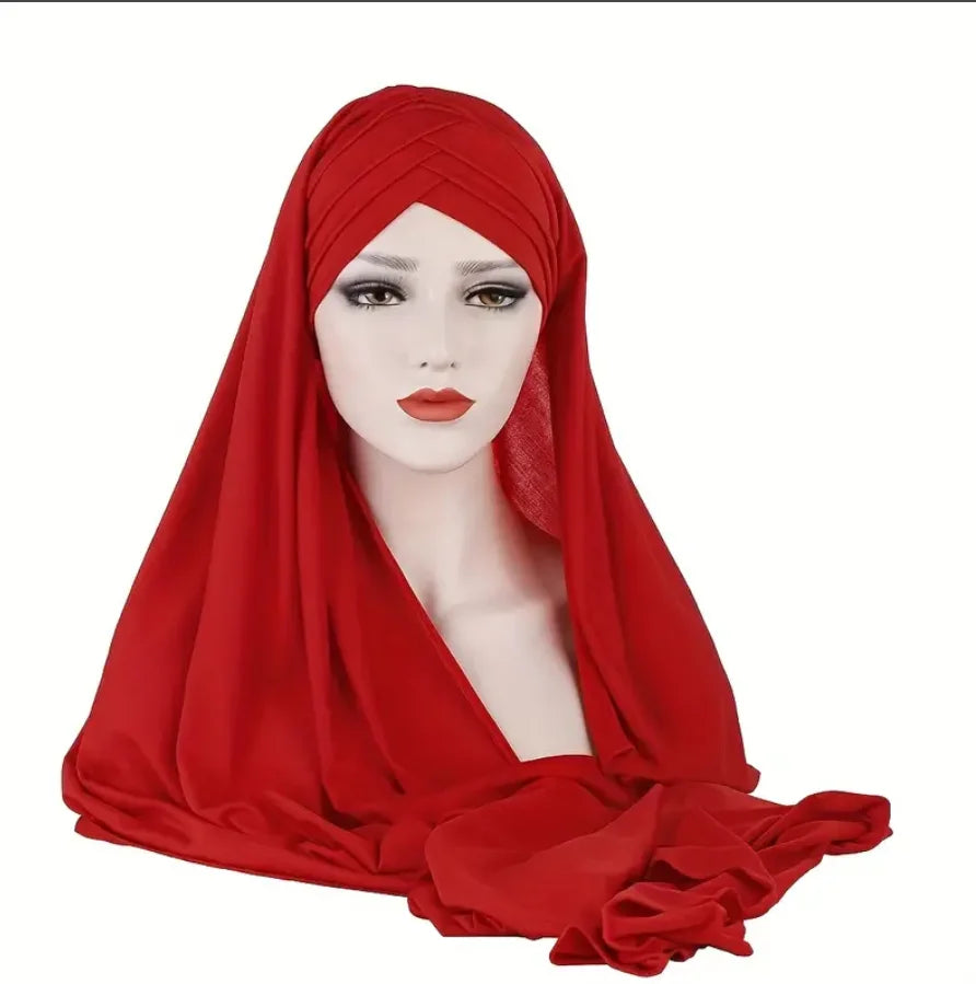 Women Turban Jersey Hijab Lightweight Soft Forehead Cross Instant Hijab Shawls and Wraps Muslim Stretch Head Scarf