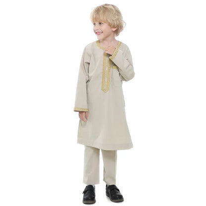 Muslim Saudi Arab Boys Robe Dishdasha Kids Abaya Kaftan Prayer Islam Clothing Long Sleeve Thobe Middle East Teenage Dress Dubai