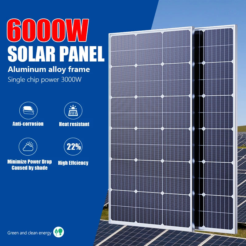 6000W Solar Panel 18V High Efficiency 3KW Portable Power Bank Flexible Charging Outdoor Solar Cells For Battery Home RV Camping