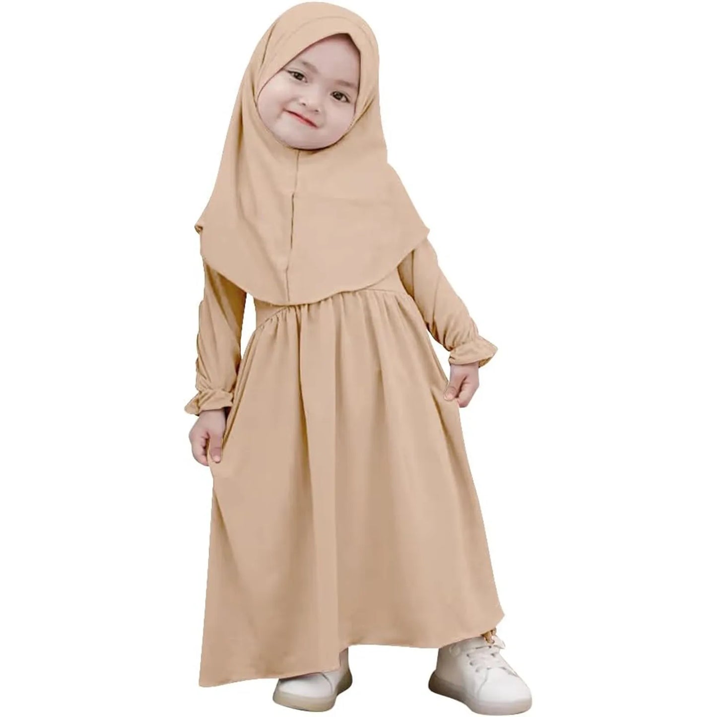 Muslim Abaya Robe And Headscarf Set For Girls 0-5 Years Pure Color Robe With Hijab Girls Outfits&Set Children Muslim Outfits