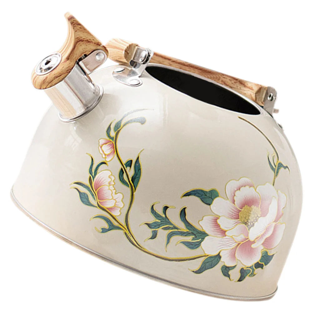 Boiler Kettle Floral Enameled Teapot Stainless Steel Pvc Chinese Kitchen Gadget Whistling