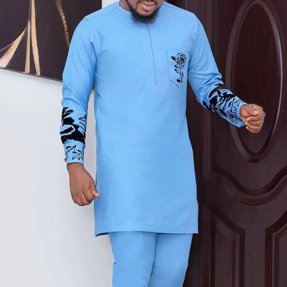 African Clothes For Men Nigerian Traditional Outfit New 2Pc Elegant Wedding Suit Set Luxury Muslim Agbada Islamic Men's Clothing