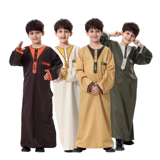 Muslim Boys Jubba Thobe Middle East Arabic Embroidered Ethnic Style Kids Abaya Long Dress Islamic Teenager Robe Djellaba Caftan