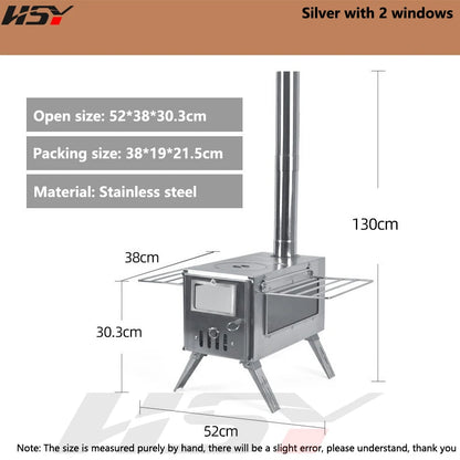 Stainless Steel Folding Heating Tent Stove, Outdoor Camping, Firewood Stove, Picnic Fire Stove with Window