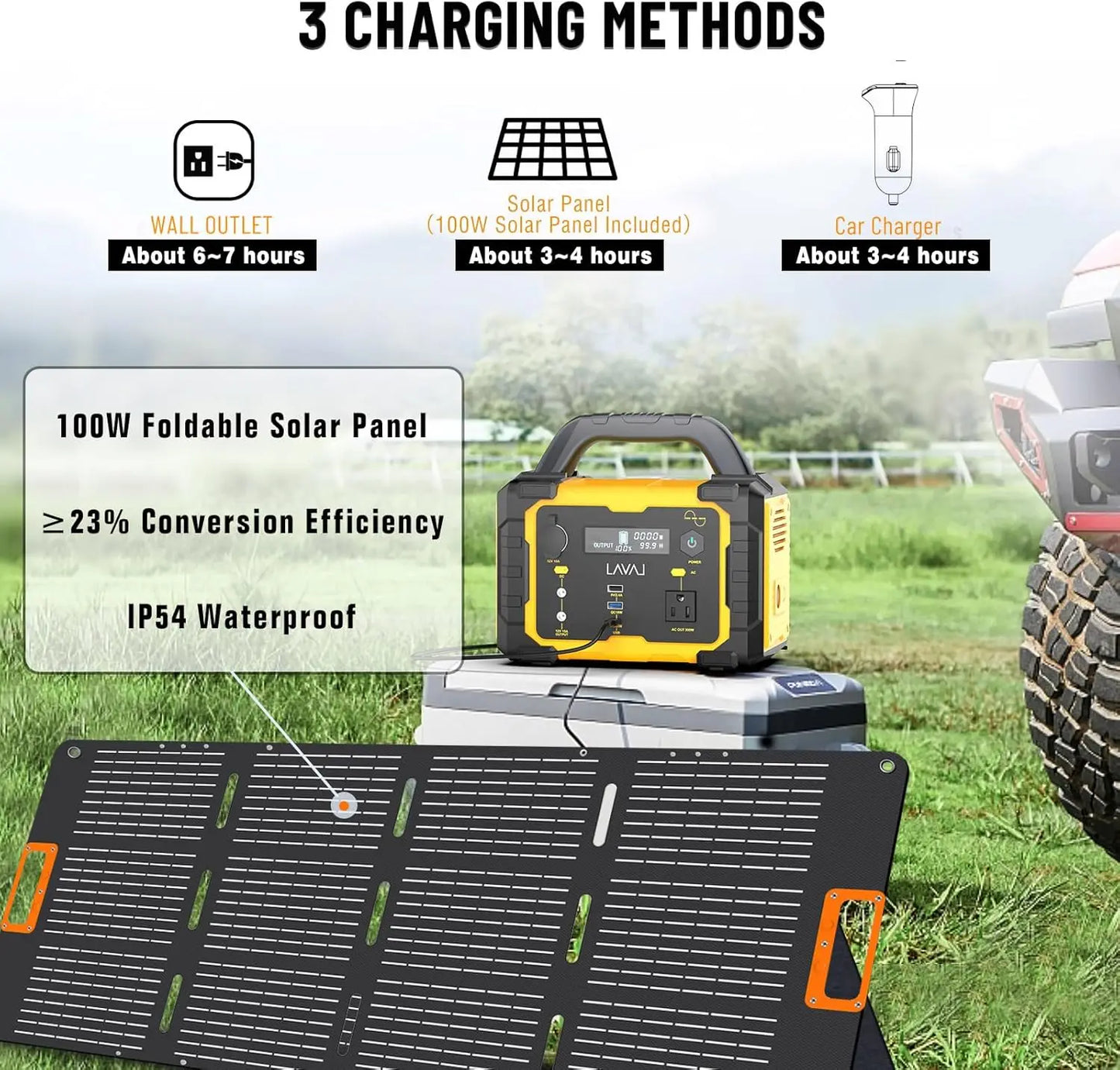 Solar Generator 300W Portable Power Station with 100W Foldable Solar Panel, 294Wh Lithium Battery, 120V/300W AC Outlet