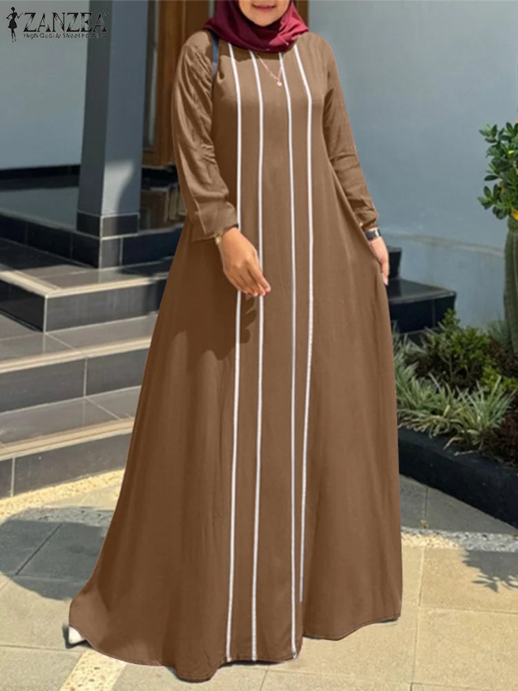 ZANZEA Vintage Autumn Long Sleeve Abaya Hijab Sundress Casual Islamic Clothing Marocain Eid Mubarek Dresses Women Muslim Dress