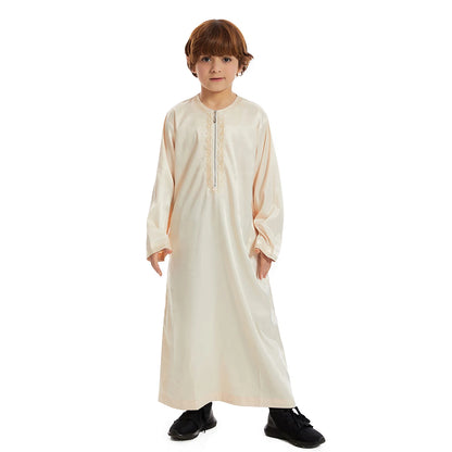 Luxury Muslim Thobe Boys Saudi Dress Kids Islamic Clothing Turkish Arab Dubai Black White Yellow Abaya Children TH881