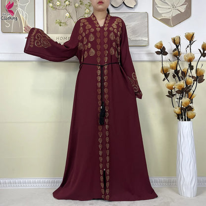 New Muslim Abayas For Women Long Sleeved Dress Dubai Lady Elegant Long Dress Islam Clothing African Abaya Loose Robe With Turban