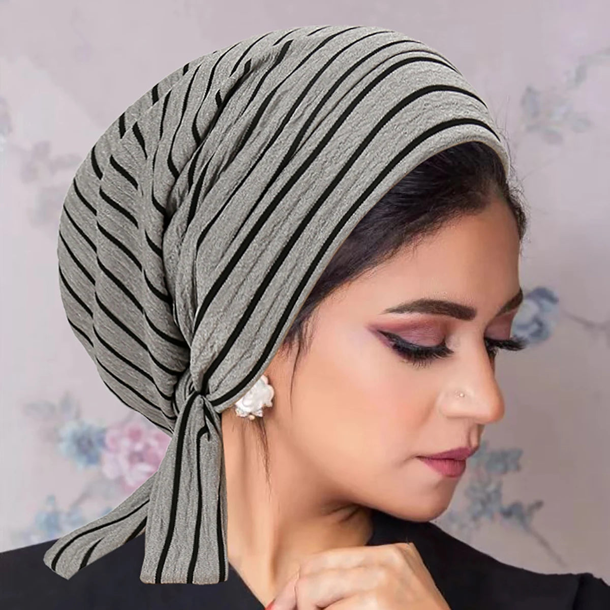 Trendy Stripe Turban Cap Women Muslim Hijab Islamic Chemo Cap Head Scarf Ladies Head Wrap Cover Hijab Scarf