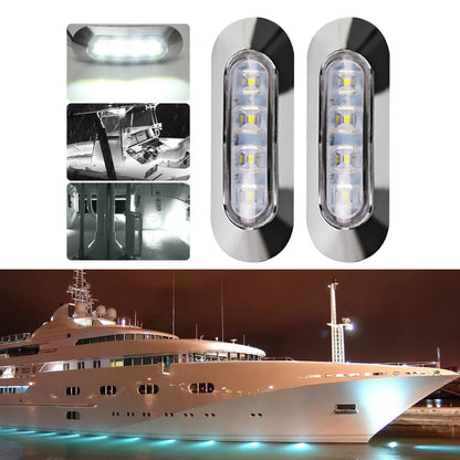 2PCS LED Marine Boat Courtesy Light 12-30V 6LED Waterproof Boat Interior Stern Transom Light Side Marker White Light for Marine