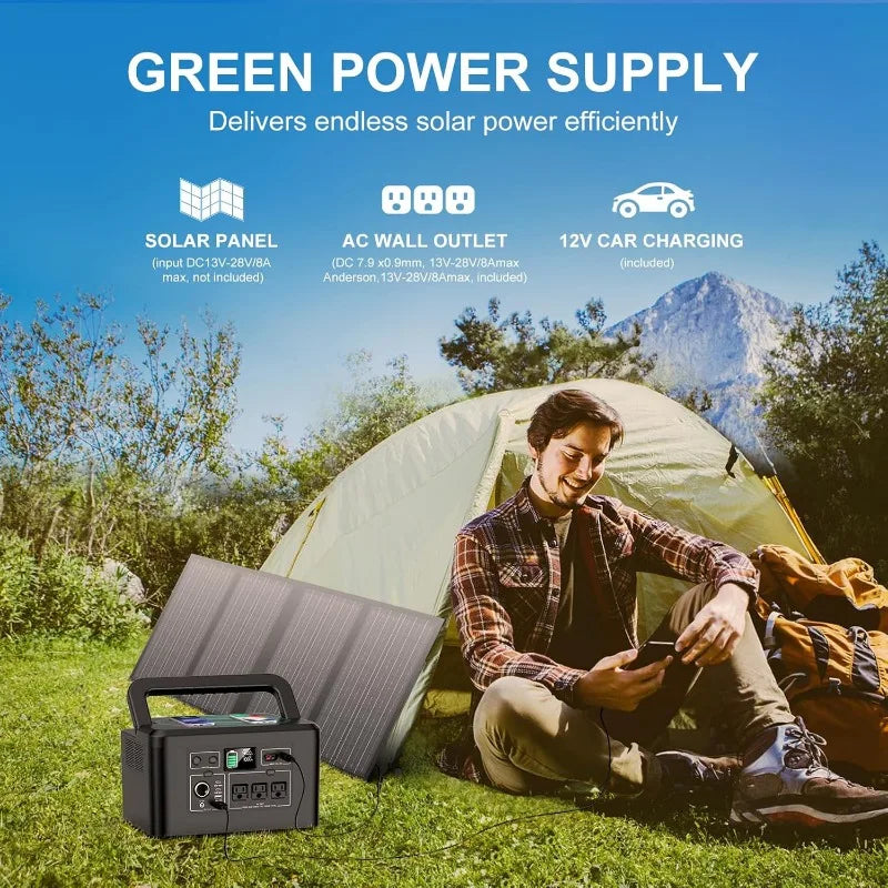 Portable Power Station 800W with 3 AC Outlets 110V/740Wh Solar Generator(Panel Optional) 200,000mAh Emergency Backup Lithium