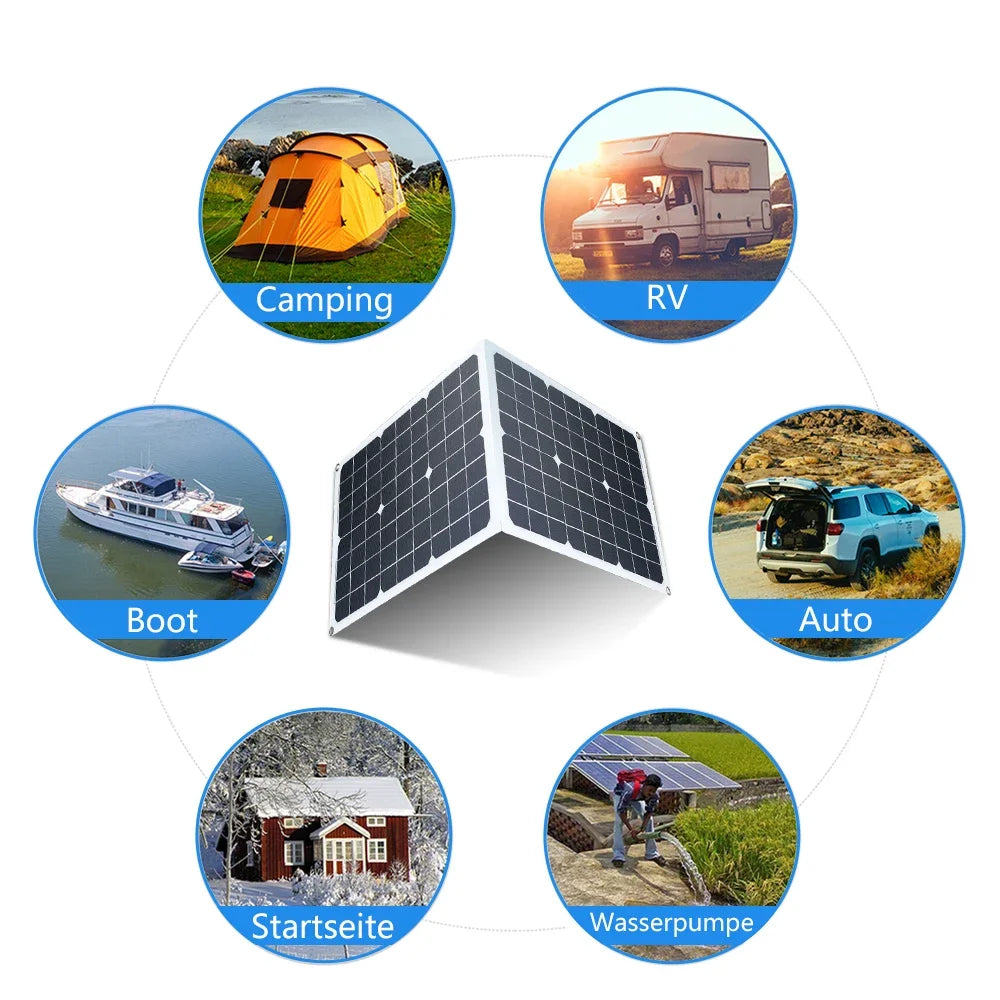 200W Foldable Solar Panel 12V Solar Cell with 100A Controller USB Battery Charger Solar Panel Kit for Phone RV Car Charging