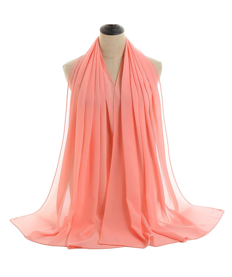 Ramadan Muslim Chiffon Hijabs For Woman Plain Color Headscarf Long Shawl Scarf Women Jersey Hijabs Ladies Islam Voile Hijab