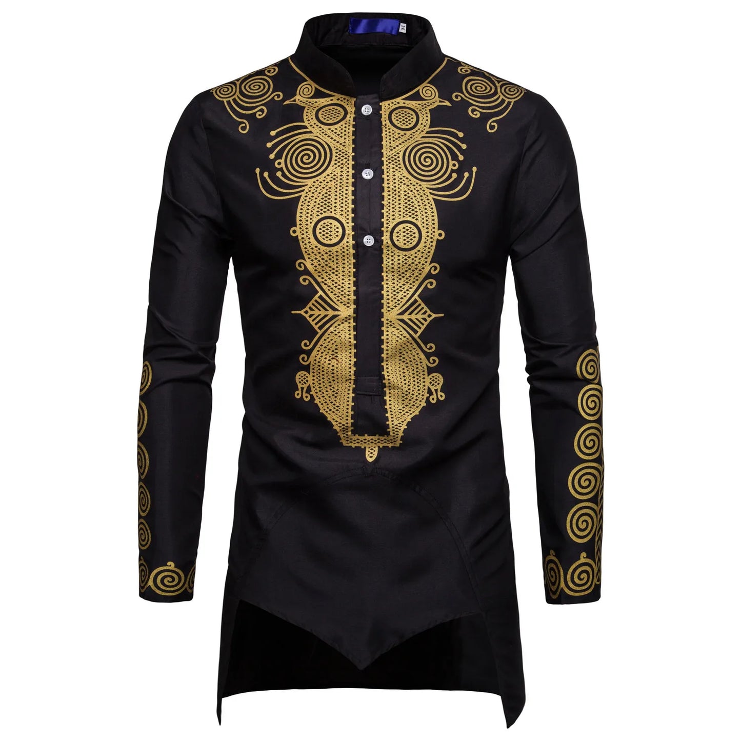 2023 Muslim Men shirts Luxury Casual Islamic Arabic Abaya Robe Fashion Ethnic Print Stand Collar Youth Mid-length Cosplay Cos