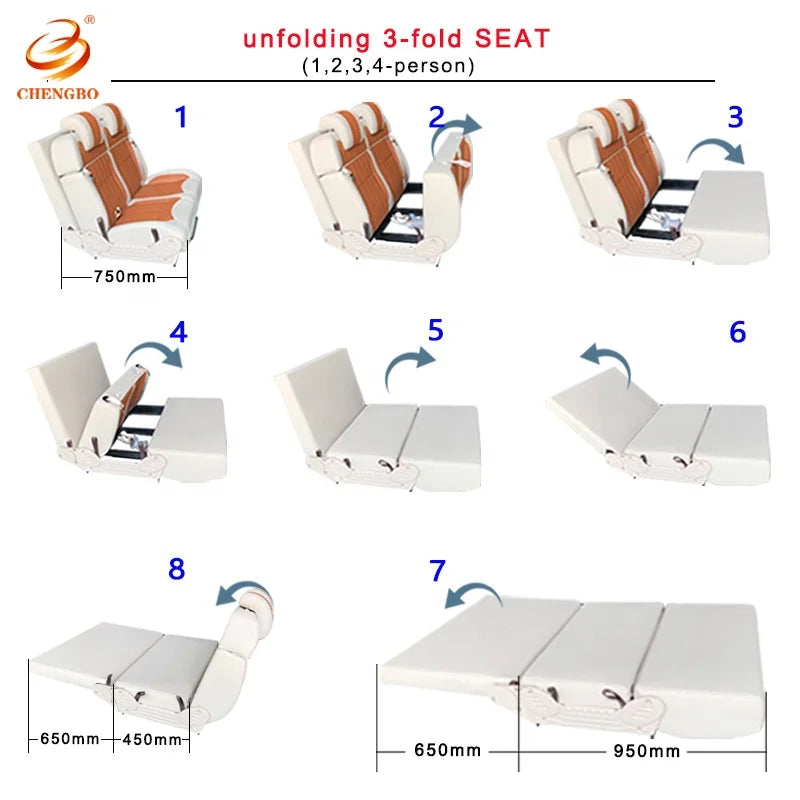 factory direct sale foldable reclining rock and roll bench sofa luxury seat for Van RV MPV Motorhome Cararvan Car trailers