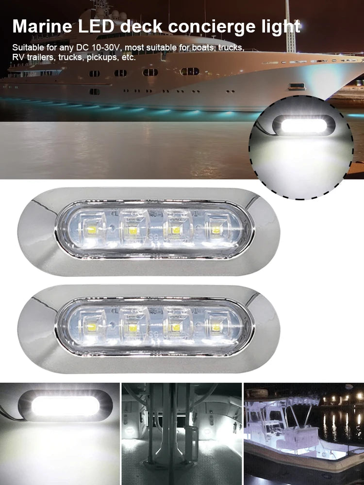 2PCS LED Marine Boat Courtesy Light 12-30V 6LED Waterproof Boat Interior Stern Transom Light Side Marker White Light for Marine