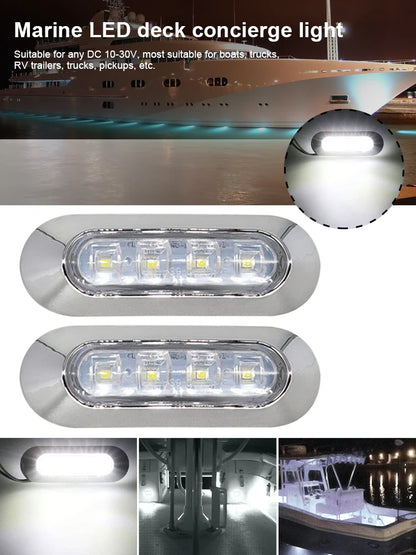 2PCS LED Marine Boat Courtesy Light 12-30V 6LED Waterproof Boat Interior Stern Transom Light Side Marker White Light for Marine