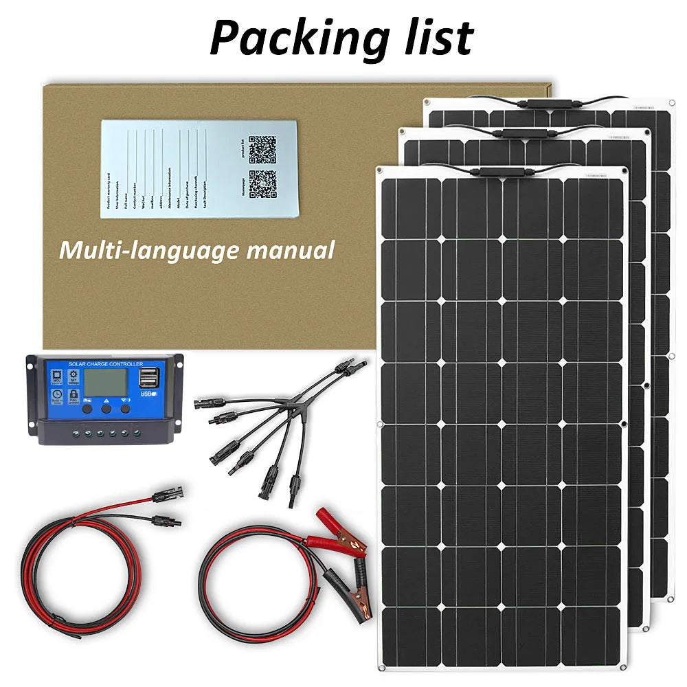 DGSUNLIGHT 100w 200w 12v portable Solar Panel Flexible 18V 800W plate CELLS Monocrystalline silicon