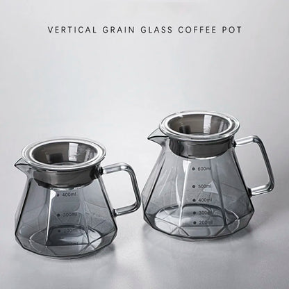 Espresso Glass Carafe Coffee Pot, Pour Over Coffee Filter Kettle - 400ml 600ml Diamond Glass Coffee Sharing Pot with Lids