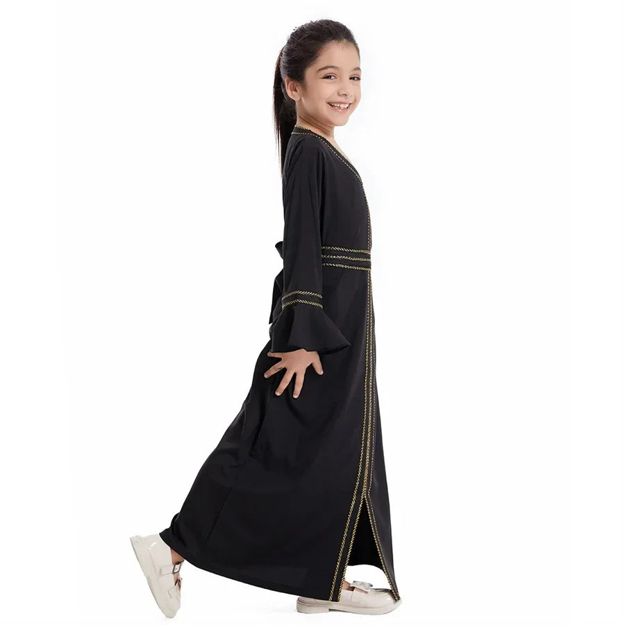 Ramadan Kaftan Abaya for Kids Girls Turkey Muslim Long Dress Islam Saudi Arabia Clothing Eid Robe Gowns Children Kimono Caftan