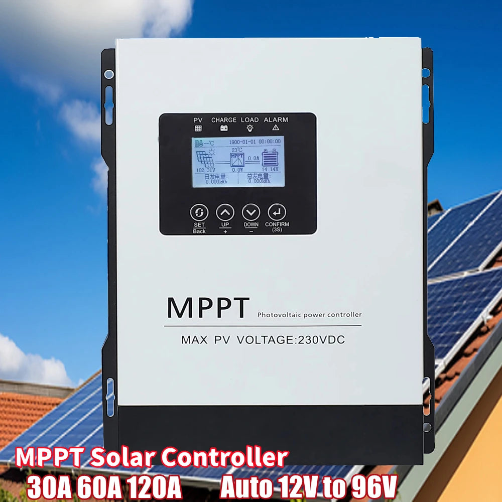 Auto 12V-96V MPPT 30A 60A 120A Solar Charge Controller 230V LCD Touch For Lifepo4 Lithium GELLead Acid Home Solar Panel System