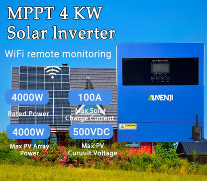 4KW Solar Inverter Hybrid Off Grid 230V MPPT 100A PV 500VDC Pure Sine Wave Solar Controller With WIFI Support BMS