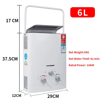 6L Liquefied Petroleum Gas Tankless Water Heater Outdoor Camping Instant Bath With Shower Hot Water Heater Boiler Car Truck Tent