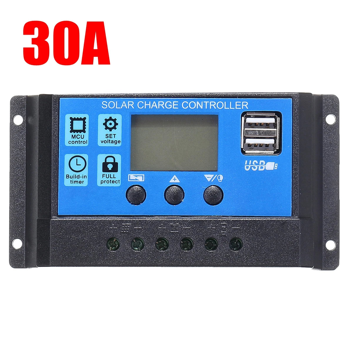 30A Solar Charge and Discharge Controller LCD Display Dual USB Automatic Solar Panel Charger Regulator 12V-24V Voltage Regulator