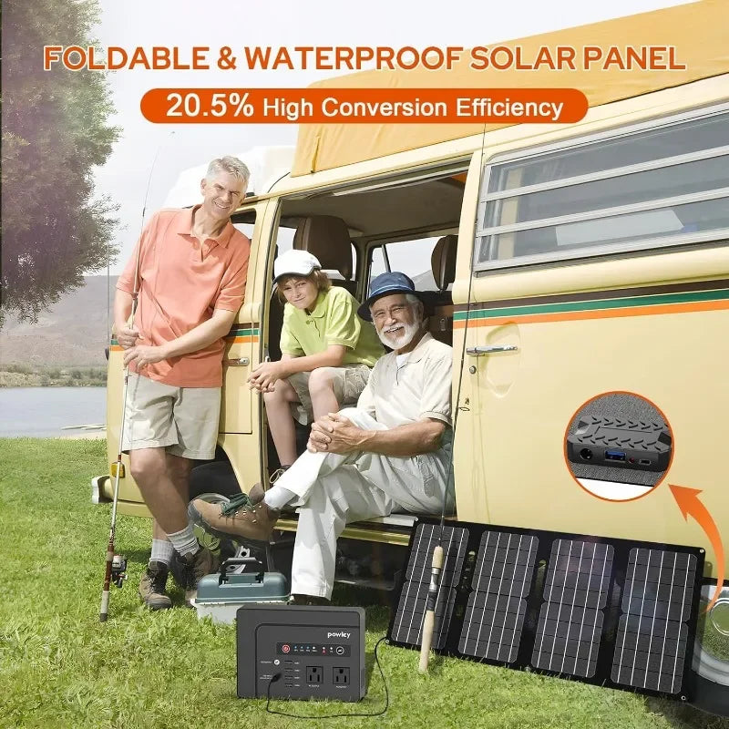 Powkey Solar Generator with Panel, 146Wh/200W Portable Power Station with Solar Panel 40W, 110V Pure Sine Wave DC/USB/AC Outlet