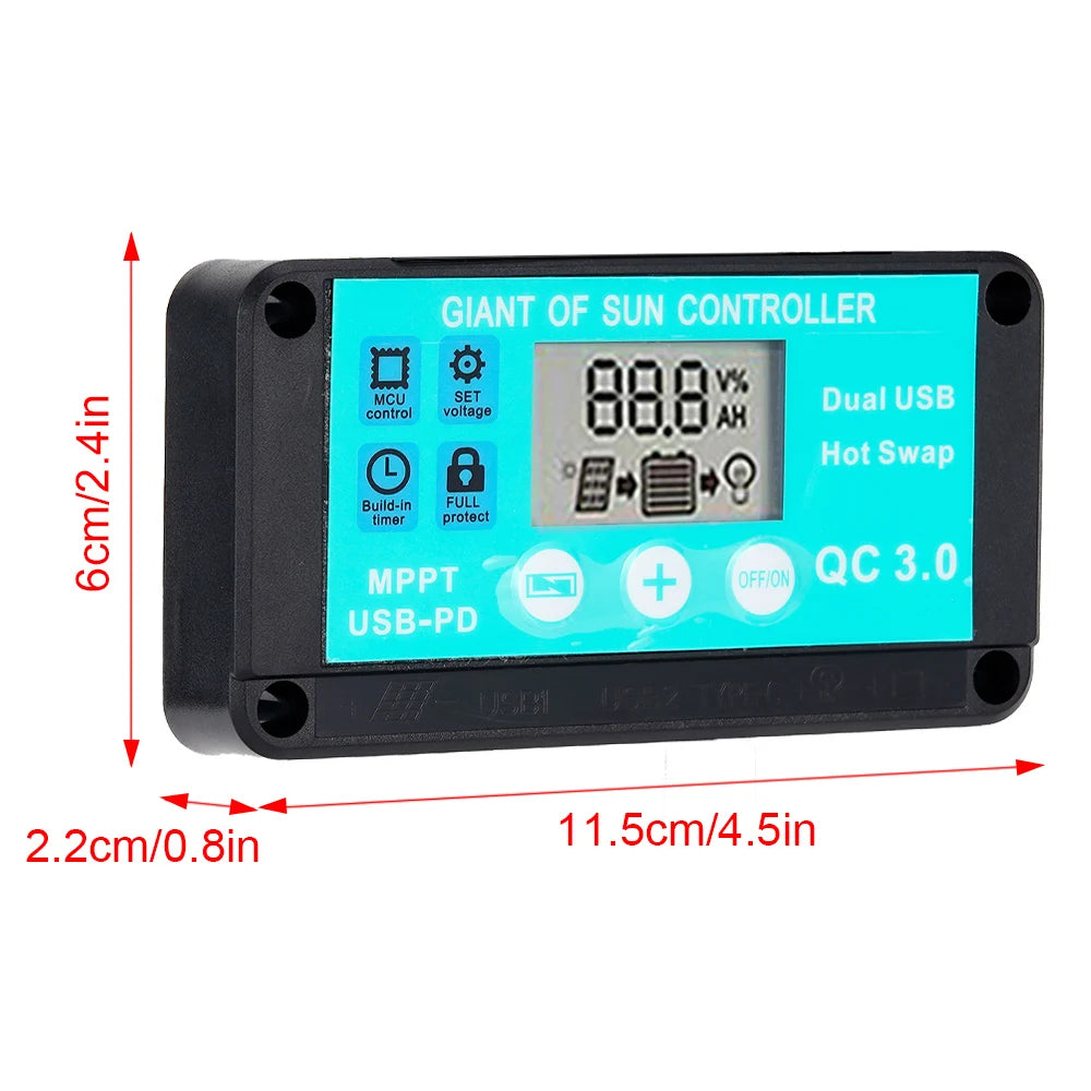 10A MPPT Solar Charge Controller 12V/24V Multiple Protection Solar Panel Regulator LCD Display Fast Charging 3.0 Battery Charger