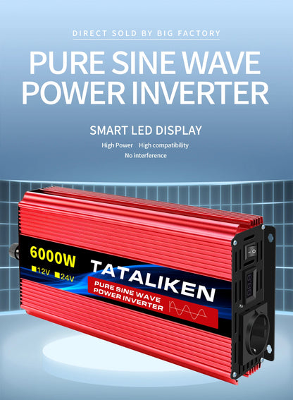 pure sine wave power inverter 12V to 220V 50HZ 2500W 3500W 4500W 5000W 6000W DC to AC voltage converter  power supply EU Socket