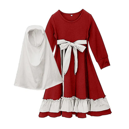 Abaya Kaftan Islamic Clothing Muslim Prayer Garment Dress Arab Middle Eastern Prayer Hijab Teen Girl Simple Two-Piece Suits Kids