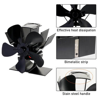 Mini Stove Fan Heat Powered Fireplace Fan Log Wood Burner Eco-fan Quiet 5 Blade Fireplace Fan Home Winter Warm Heat Distribution