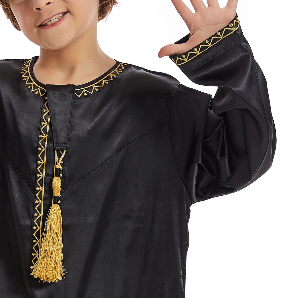 Luxury Muslim Thobe Boys Saudi Dress Kids Islamic Clothing Turkish Arab Dubai Black White Yellow Abaya Children TH881