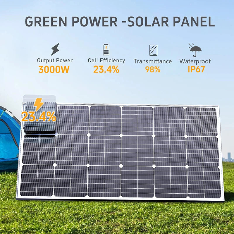 6000W Solar Panel 18V High Efficiency 3KW Portable Power Bank Flexible Charging Outdoor Solar Cells For Battery Home RV Camping