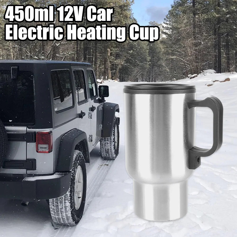 Camping Travel Kettle Water Coffee Milk Thermal Mug Vehicle Heating Cup Electric Heating Car Kettle 12V 450ml Stainless Steel