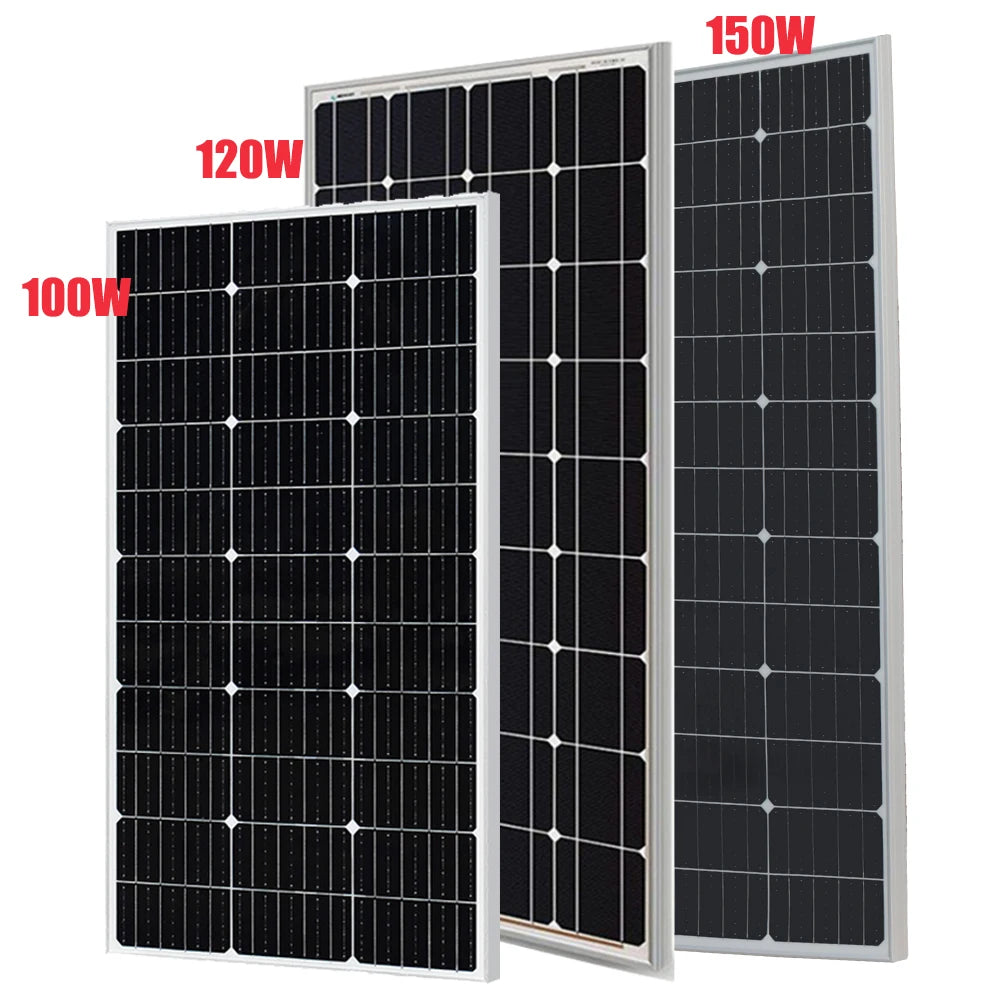 Lightweight solar panel module 100W 120W 150W cell aluminum frame for 12V or 24V 36V battery car home farm boat RV Camping Yacht