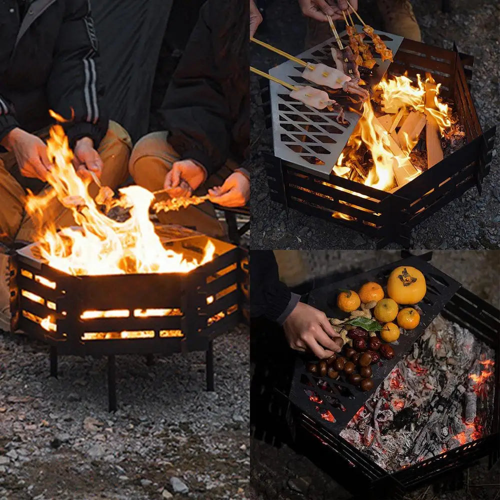 Camping Brazier Folding Bonfire Furnace Portable Firewood Burner Carbon Steel Fire Pit BBQ Charcoal Stove Boils Water Stove