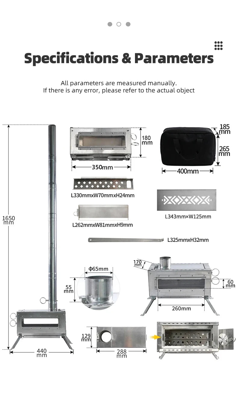 Outdoor Camping Titanium/Stainless steel Secondary Burning Fireplace Smokeless Wood Stove Glass Window Portable Firewood Heater