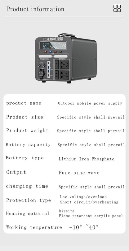 600W-2000W Portable Power Station Charging External Batteries 220V Energy Storage Supply Outdoor Camping Campervan RV