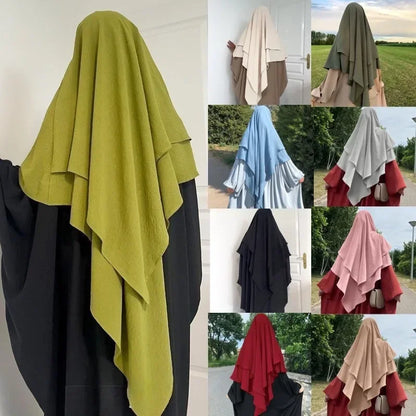 Long Khimar Hijab Scarf Wrap 2 Layers Crepe Voile Femme Musulman Muslim Fashion Ramadan Prayer Hijabs Wholesale Islamic Clothing