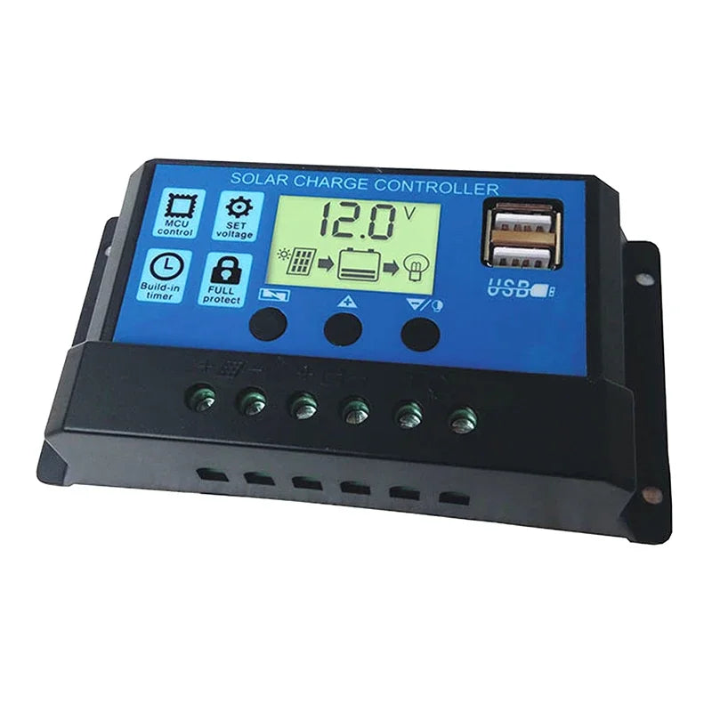 10A 20A 30A PWM Solar Charge Controller 12V/24V Solar Regulator USB 5V Panel Battery Regulator Intelligent LCD Display