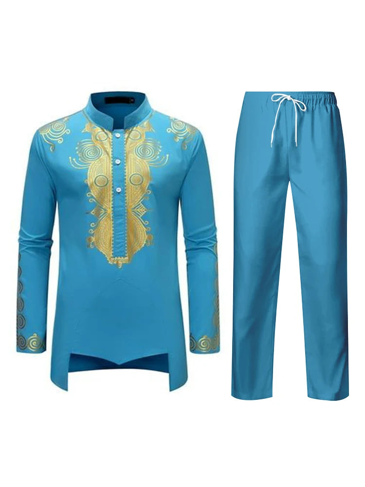 Muslim Robe Navy Blue Long-Sleeved Trousers The Traditional Dress of Arab Men 3D Pattern Printing Black White Yellow