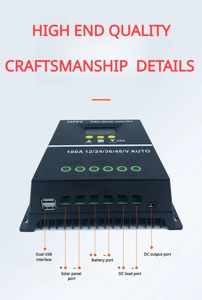 MPPT Solar Controller 12V24V36V48V Lead-acid Lithium Battery Photovoltaic Panel Charging and Generation Controller 100A