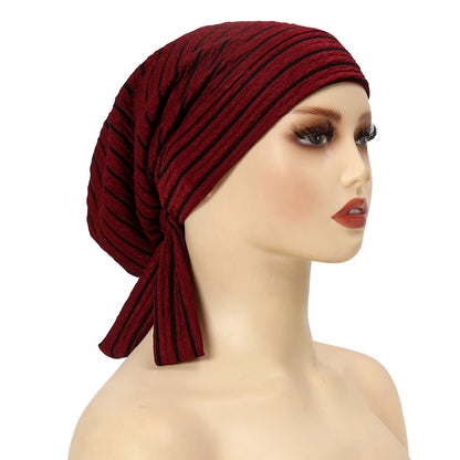 Trendy Stripe Turban Cap Women Muslim Hijab Islamic Chemo Cap Head Scarf Ladies Head Wrap Cover Hijab Scarf